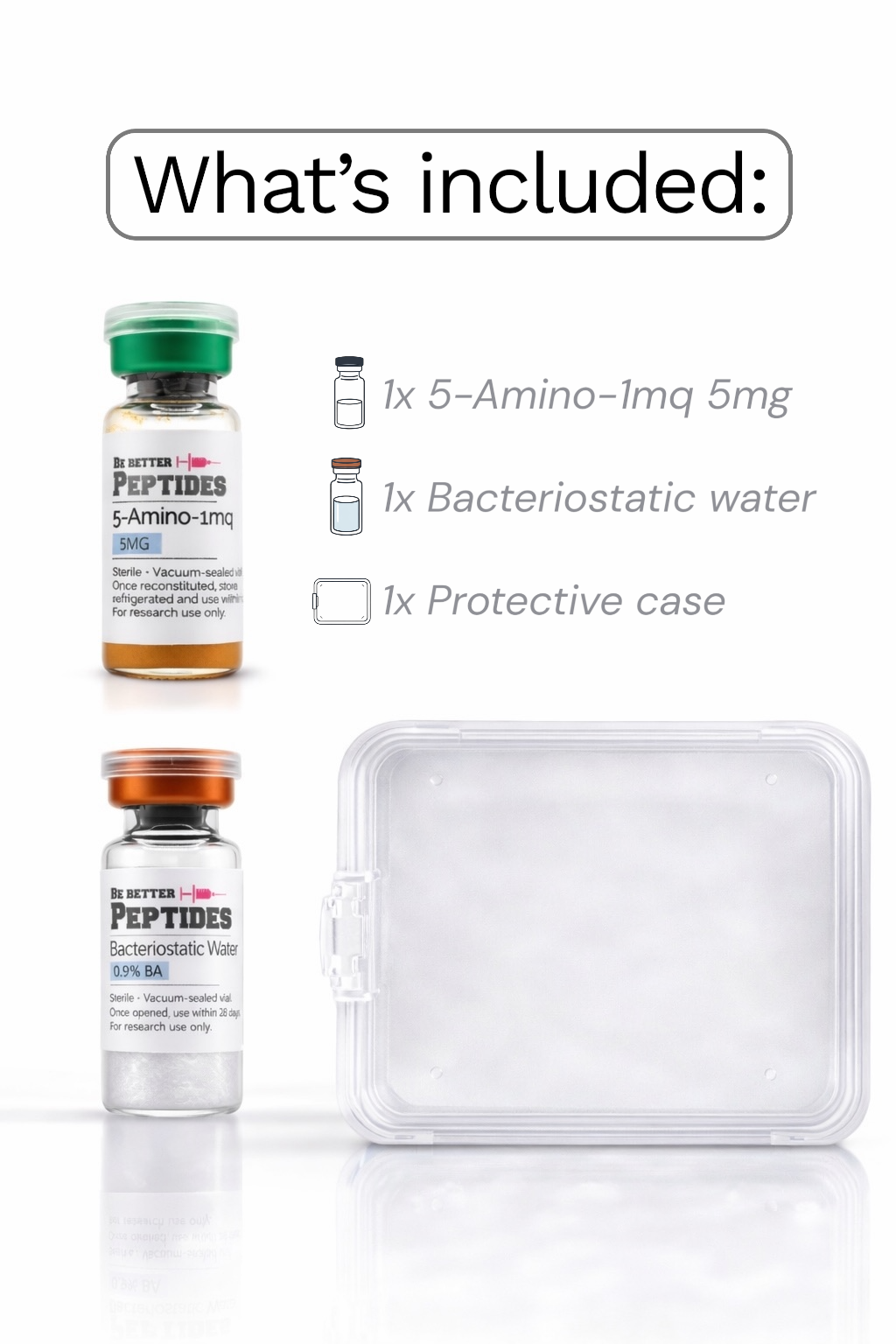 5-amino-1mq research compound kit vial bacteriostatic water case