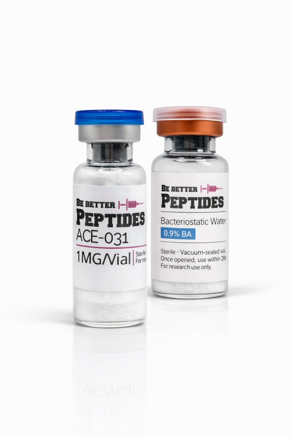 ACE-031 1mg peptide vial with bacteriostatic water reconstitution research