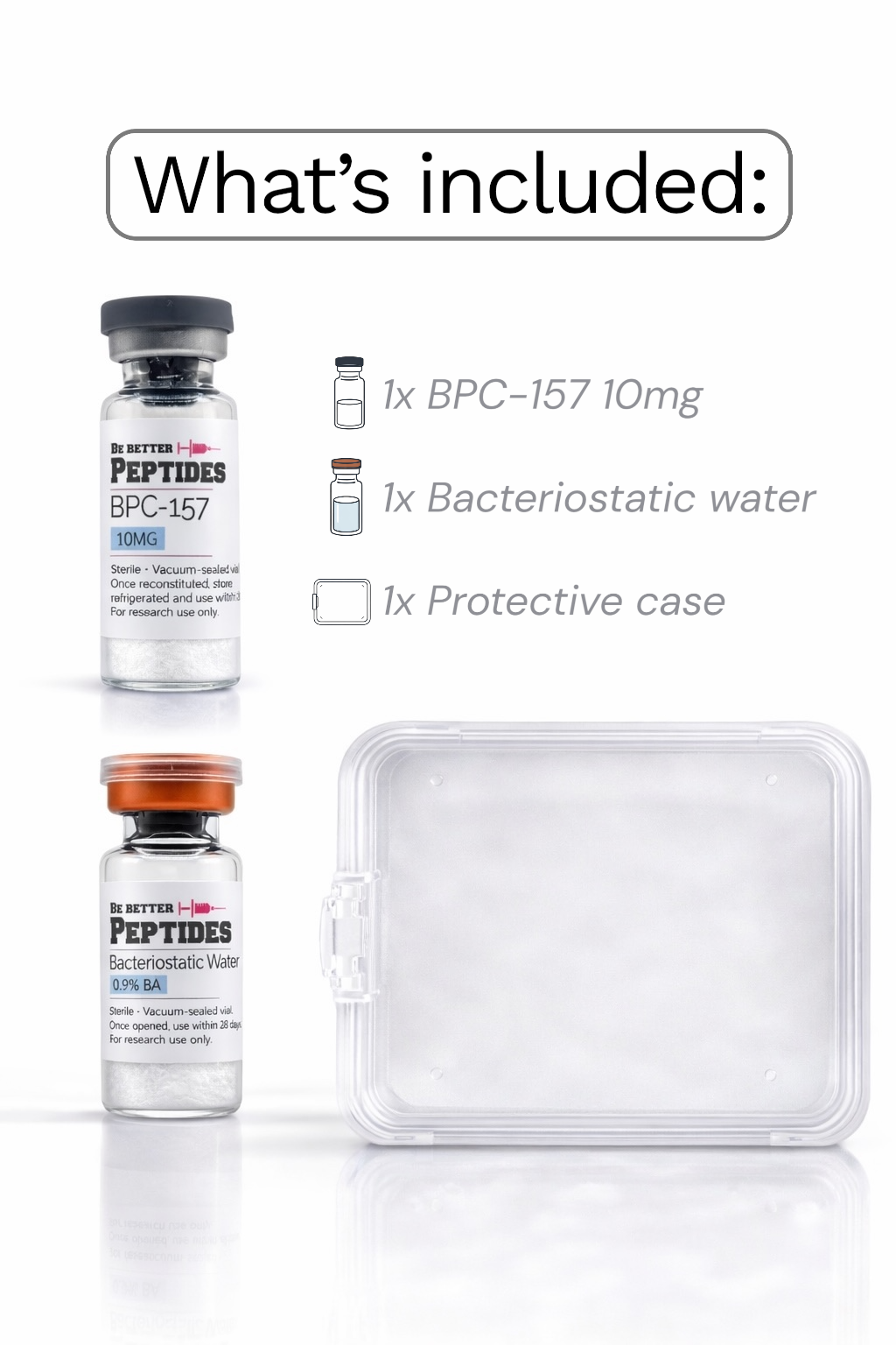 BPC-157 research peptide kit vial bacteriostatic water and storage case