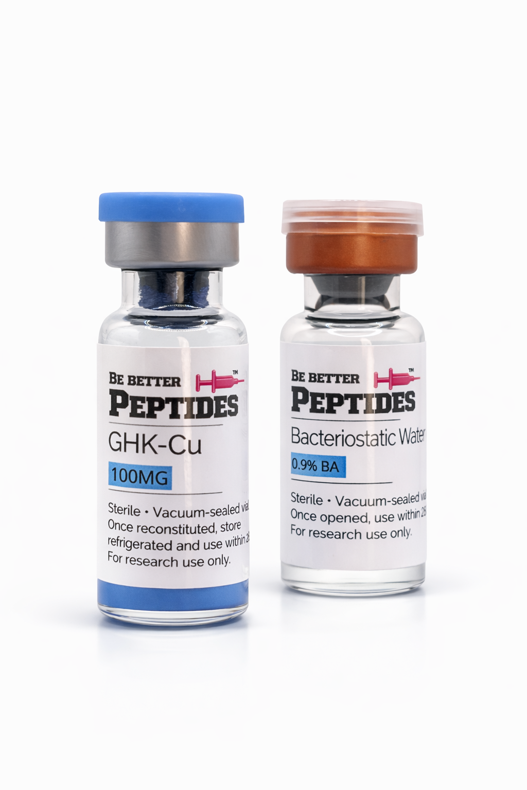 GHK-Cu 100mg peptide vial with bacteriostatic water by Be Better Peptides