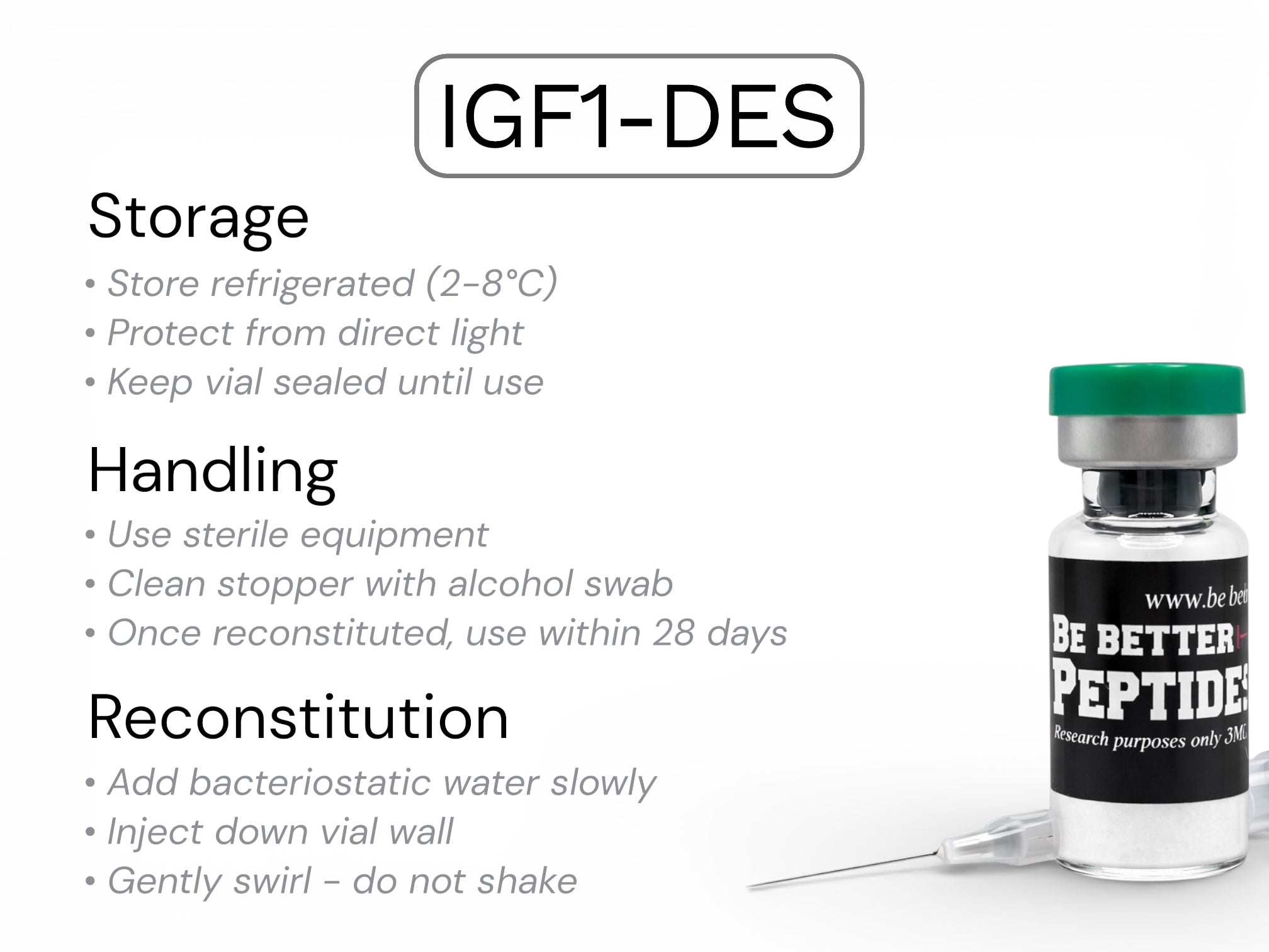 IGF-1 DES peptide storage and handling laboratory guidelines