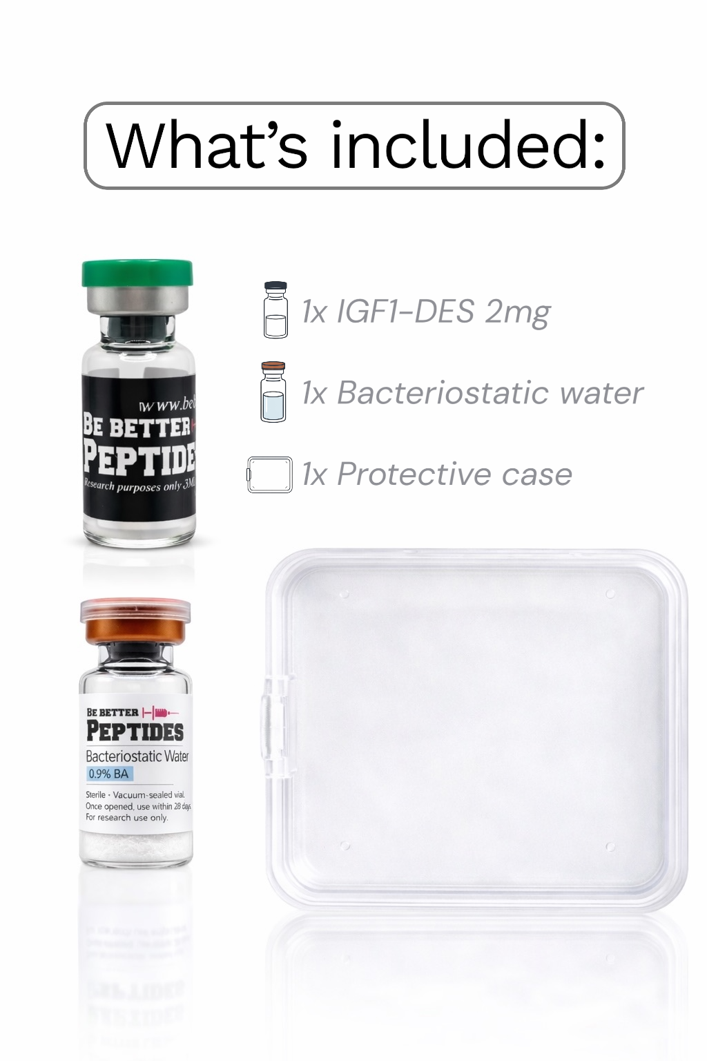 IGF-1 DES research peptide kit vial bacteriostatic water protective case
