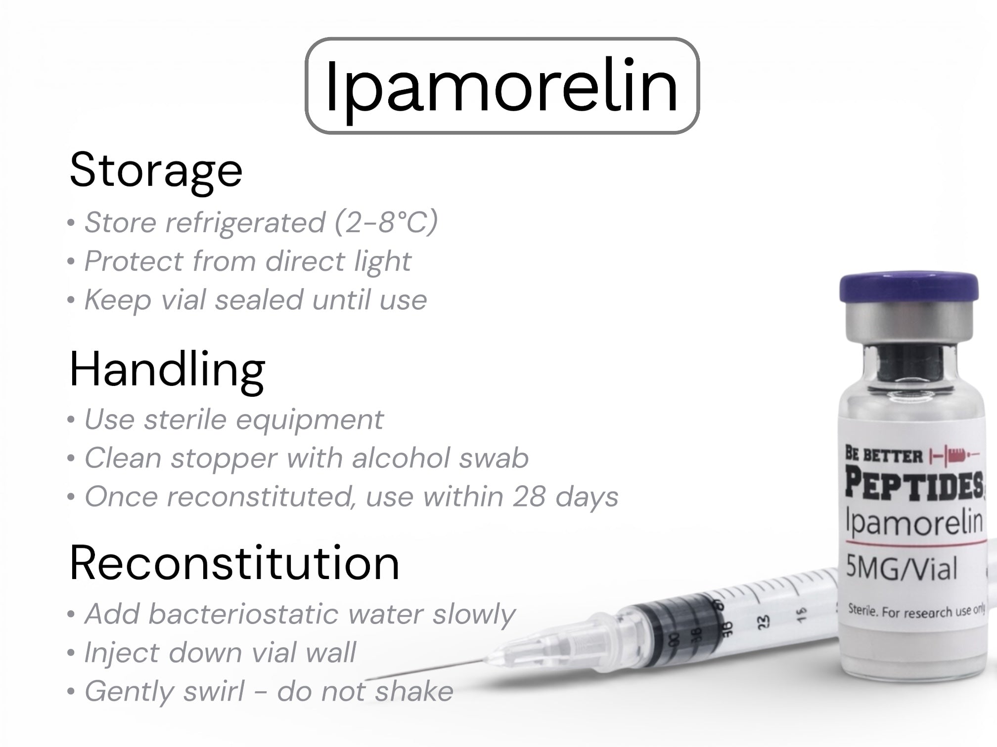 Ipamorelin peptide storage and handling laboratory research guidelines