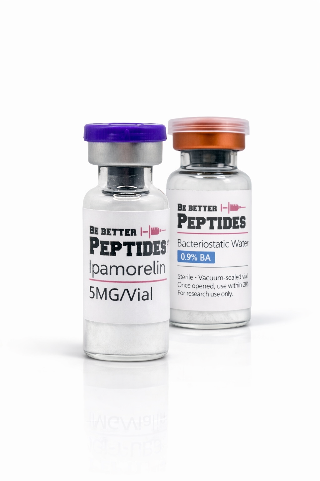 Ipamorelin peptide vial with bacteriostatic water research reconstitution