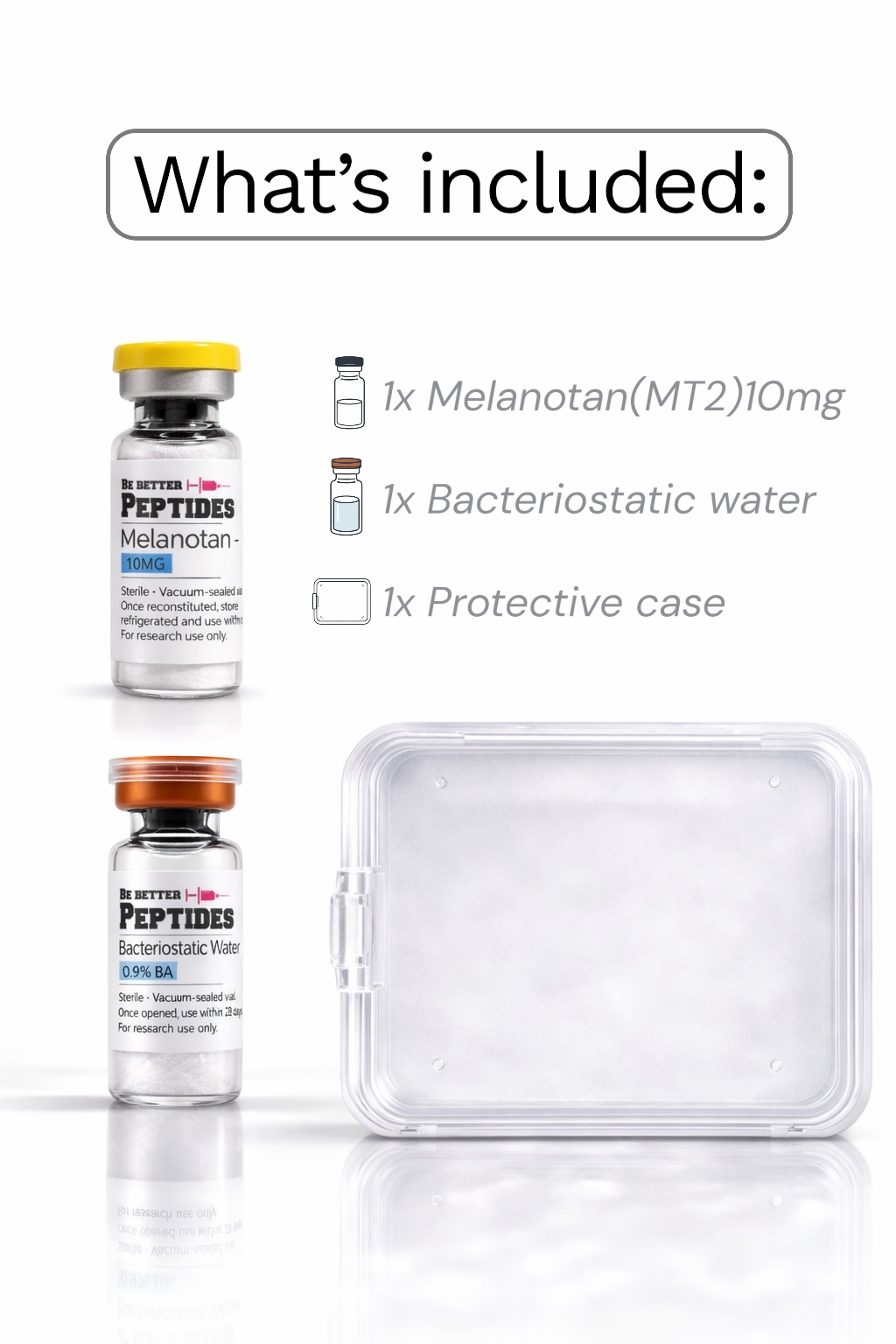 Melanotan 2 research peptide kit vial bacteriostatic water storage case