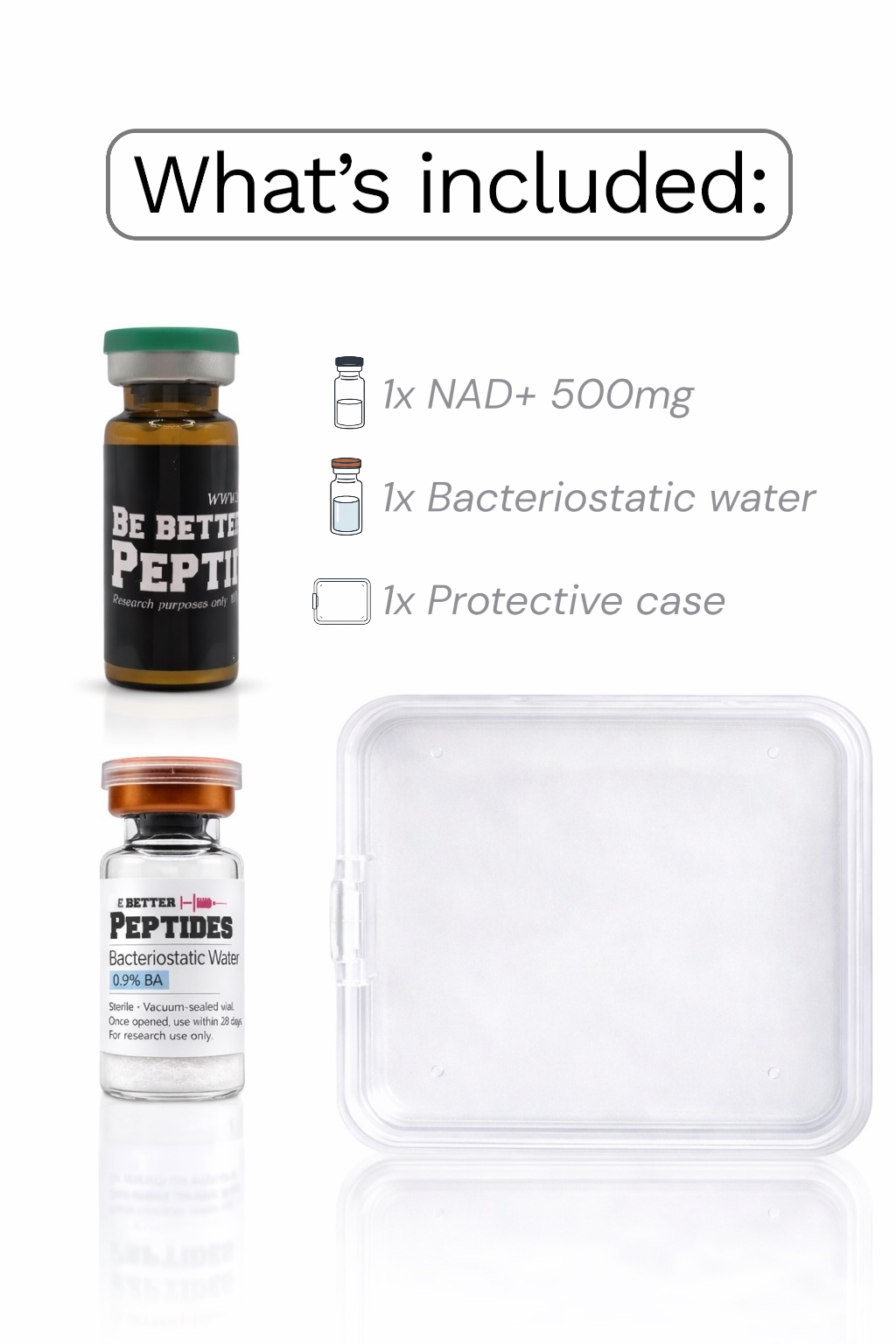 NAD+ research compound kit vial bacteriostatic water case