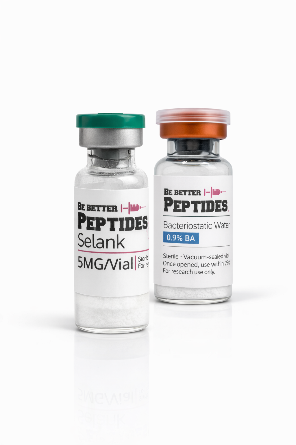 Selank peptide vial with bacteriostatic water research reconstitution
