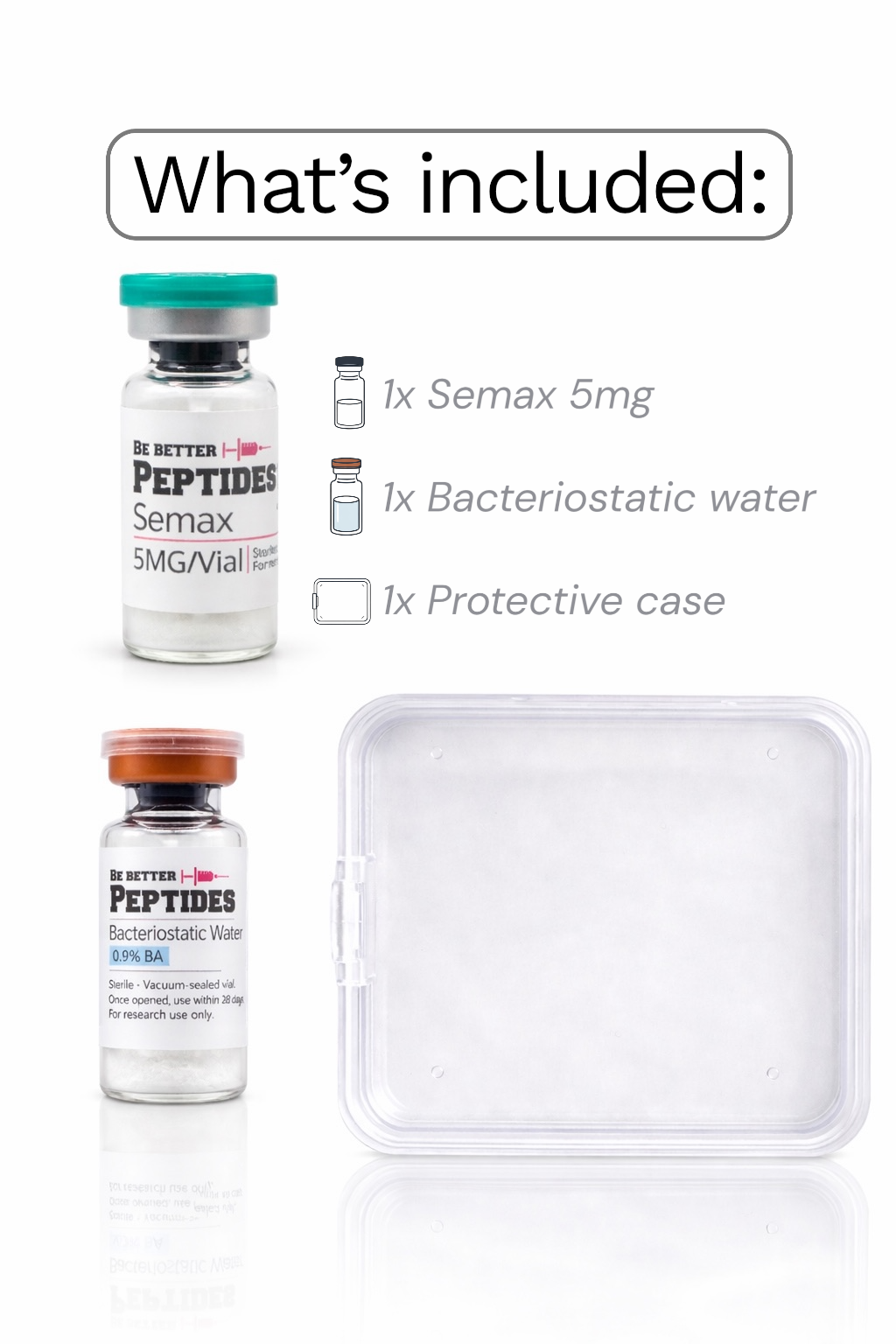 Semax research peptide kit vial bacteriostatic water case