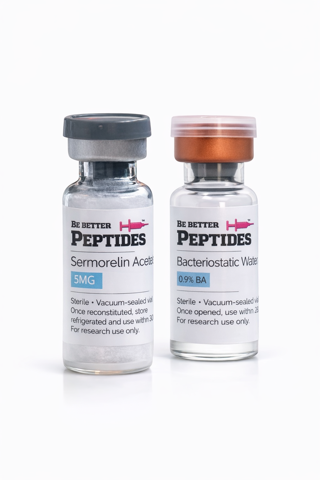 Sermorelin Acetate 5mg peptide vial with bacteriostatic water by Be Better Peptides
