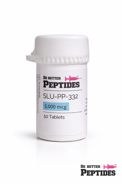 SLU-PP-332 5000mcg tablets bottle by Be Better Peptides on white studio background