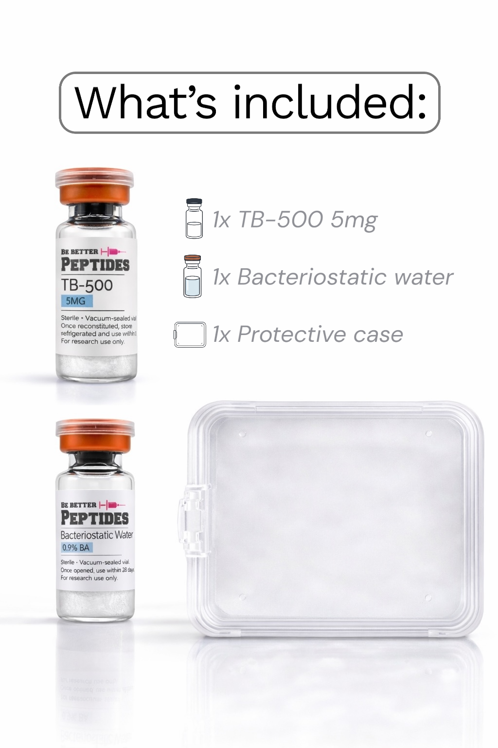 TB-500 research peptide kit vial bacteriostatic water protective case