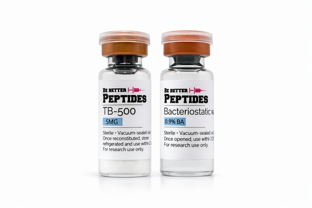 TB-500 peptide vial with bacteriostatic water research reconstitution