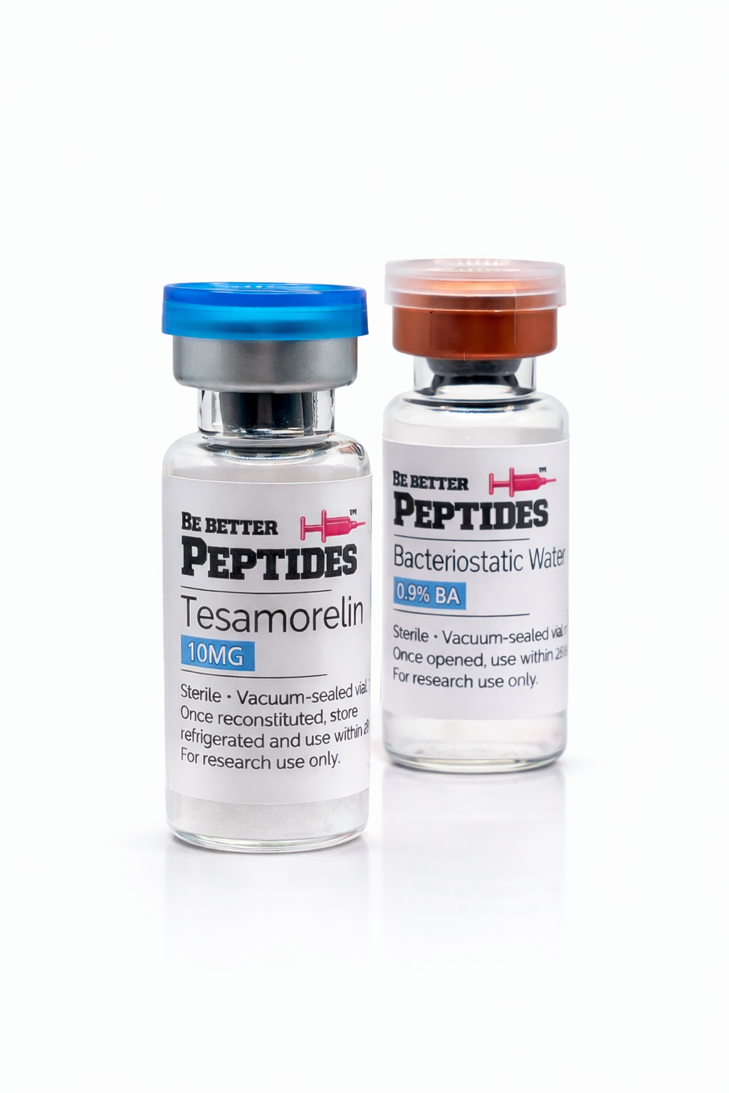 Tesamorelin 10mg peptide vial with bacteriostatic water by Be Better Peptides